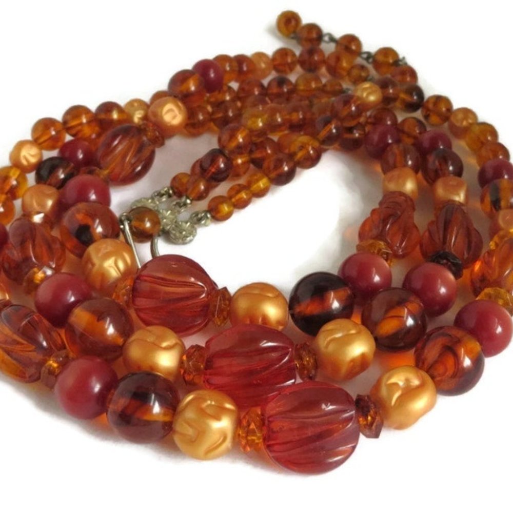 🍂 Elegant Vintage Copper-Gold Abstract Beaded Necklace - Picture 13 of 14